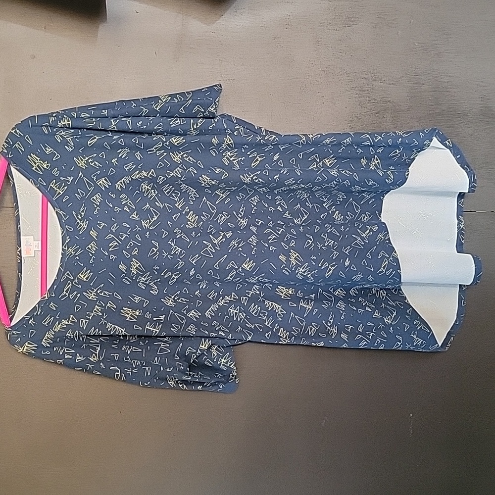 Lularoe XL Irma- Blue and Yellow Pattern